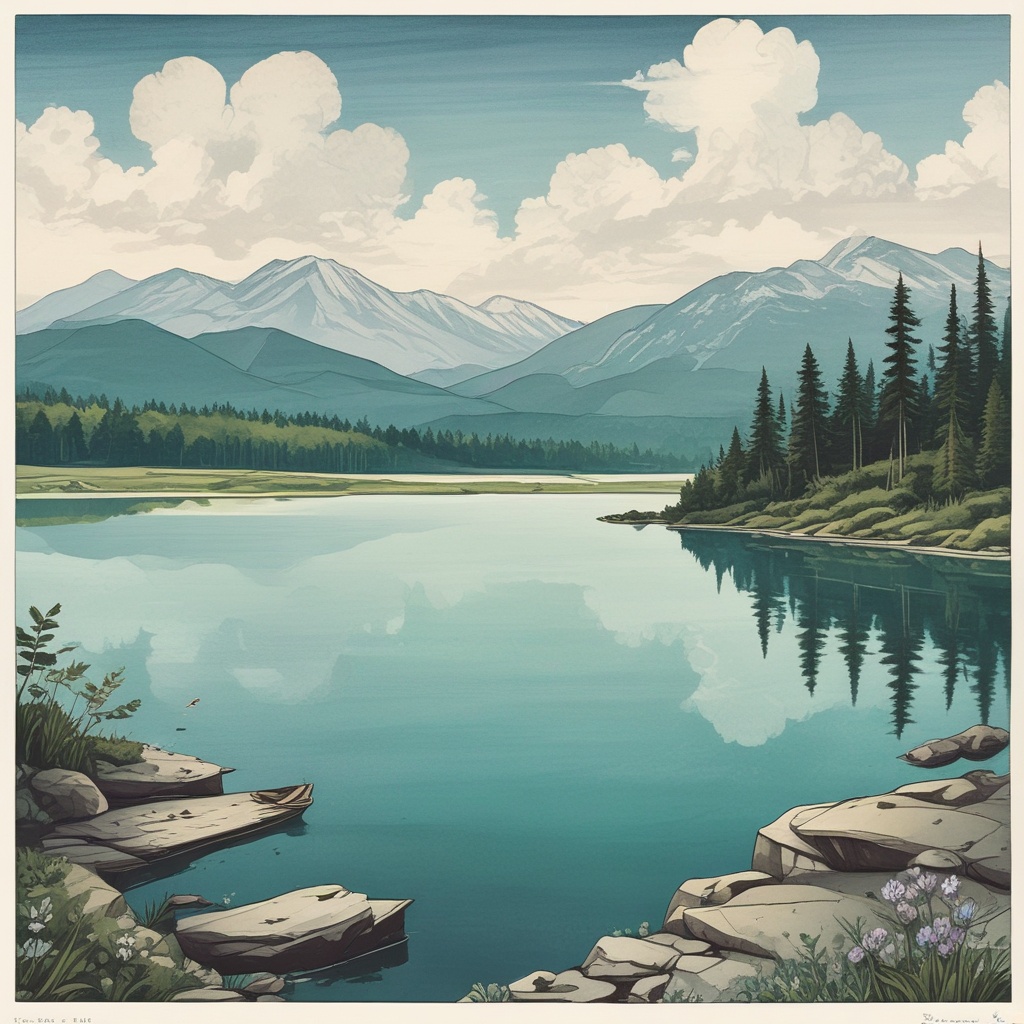Illustration titled Serene Lake